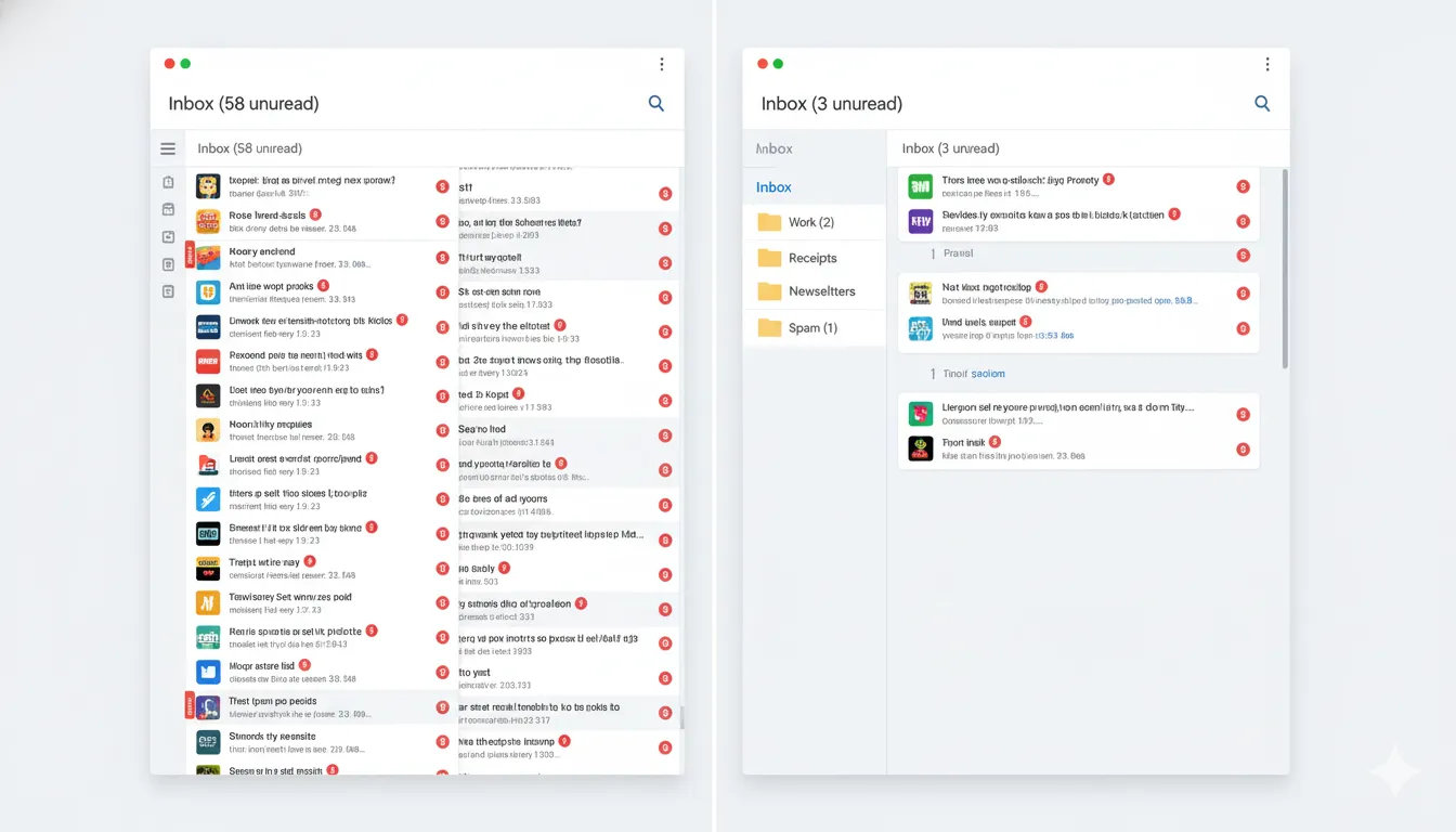 Inbox before after new blog