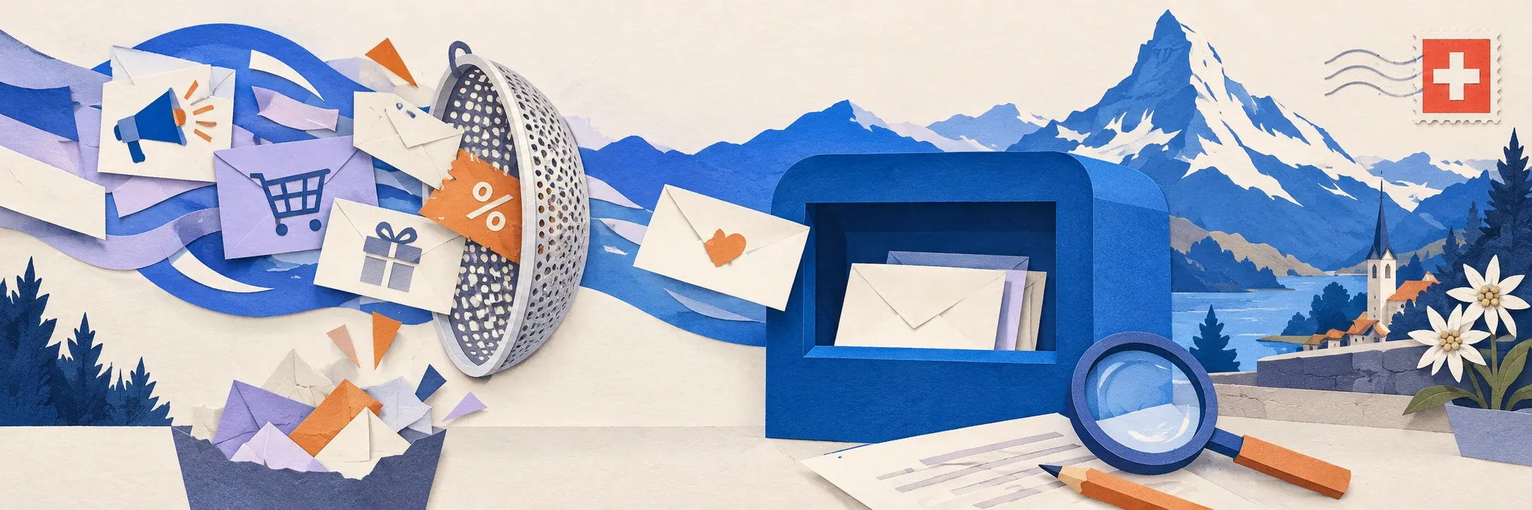 Bluewin mailbox, Swiss mountains and a spam review filter